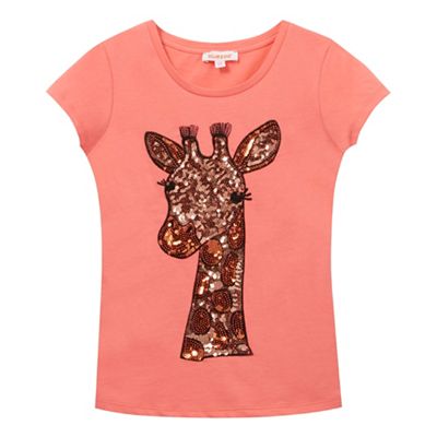 Girls' orange sequinned giraffe t-shirt
